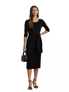 Ralph Lauren Tie Front Cotton Blend Dress